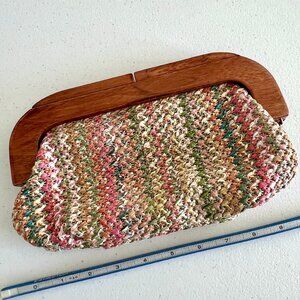 Woven Raffia Clutch with Wood Frame